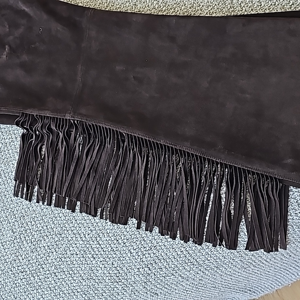 Genuine Leather Dark Brown Pants with Fringe Details Size 8 Aprox - Picture 7 of 16
